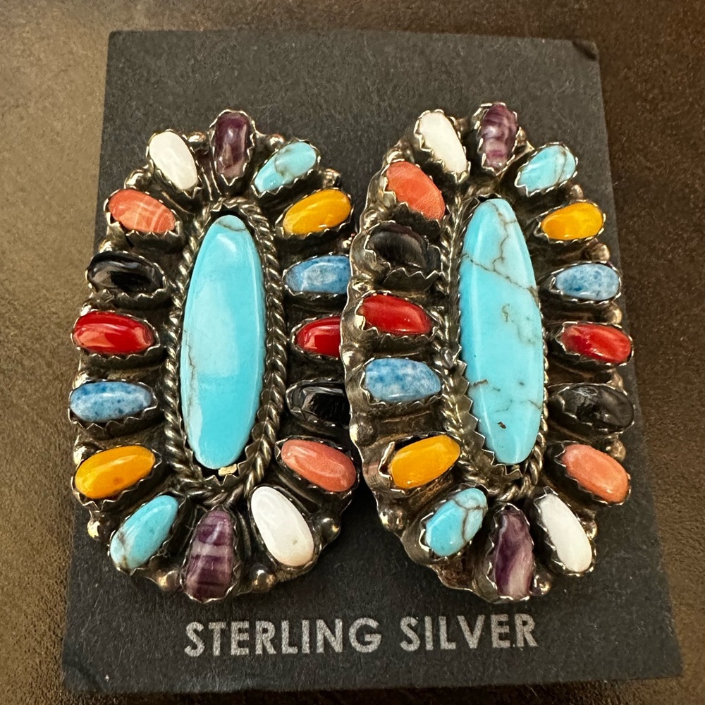 Sterling Silver multi stone post earrings.